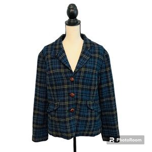 LL Bean Blue Plaid Wool Blend Blazer  size 18